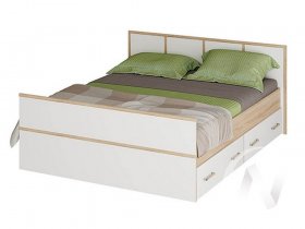Двуспальная кровать 1,4м Сакура (дуб сонома/белый) в Купино - kupino.mebel-nsk.ru | фото