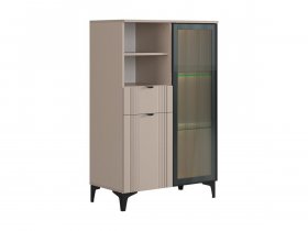 Комод 2 со стеклом Рич (кашемир/фрапучино матовый/черный) в Купино - kupino.mebel-nsk.ru | фото