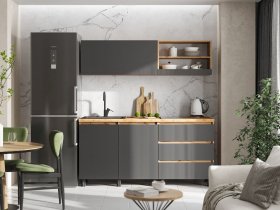 Кухонный гарнитур 1,7м Хелен  (дуб крафт золотой/графит) в Купино - kupino.mebel-nsk.ru | фото