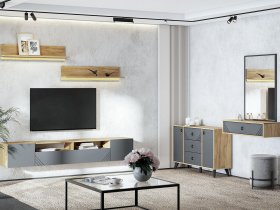Модульная гостиная Байкал (дуб крафт золотой/графит) в Купино - kupino.mebel-nsk.ru | фото