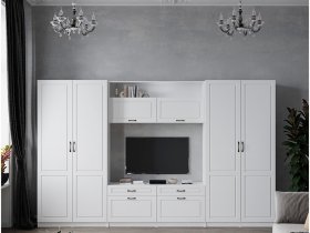 Модульная стенка Апполия (белый/белый дуб) в Купино - kupino.mebel-nsk.ru | фото