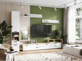 Модульная стенка Санса (дуб сонома/белый) в Купино - kupino.mebel-nsk.ru | фото