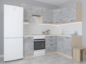 Модульная угловая кухня 1,4м*2,1м Лада (цемент) в Купино - kupino.mebel-nsk.ru | фото