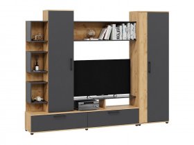 Стенка «Дакота» (дуб крафт золотой/антрацит) в Купино - kupino.mebel-nsk.ru | фото