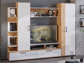 Стенка «Дакота» (дуб крафт золотой/белый ясень) в Купино - kupino.mebel-nsk.ru | фото