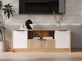 Тумба под ТВ  ТМ-001 Ивис (дуб крафт золотой/белый) в Купино - kupino.mebel-nsk.ru | фото